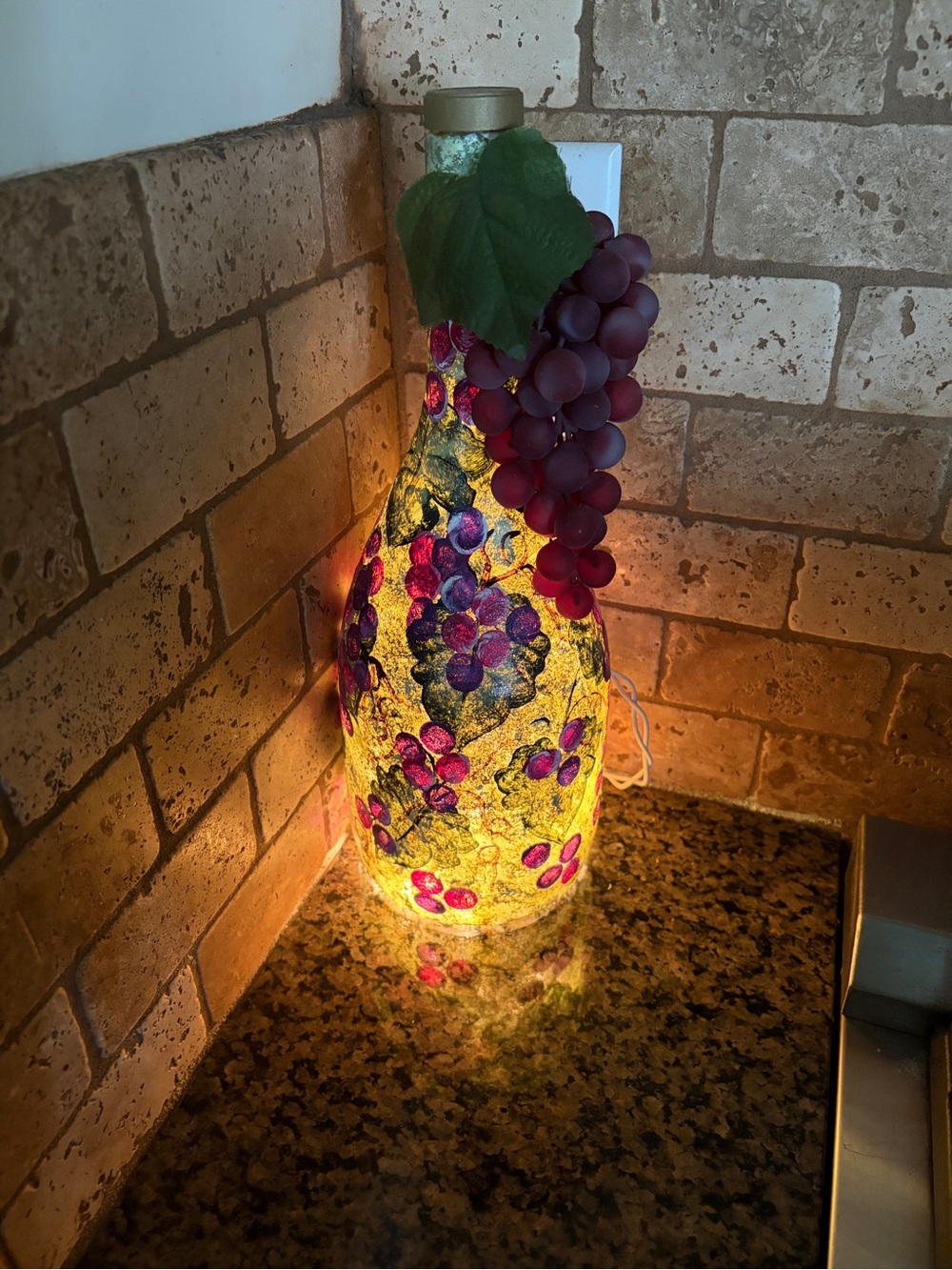 Hand painted Grape Bottle Accent Lamp in Purple and Green - Vineyard Style